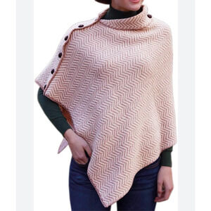 Aran Woollen Mills Heritage Herringbone Wool Poncho Cape Made in Ireland NWT OS